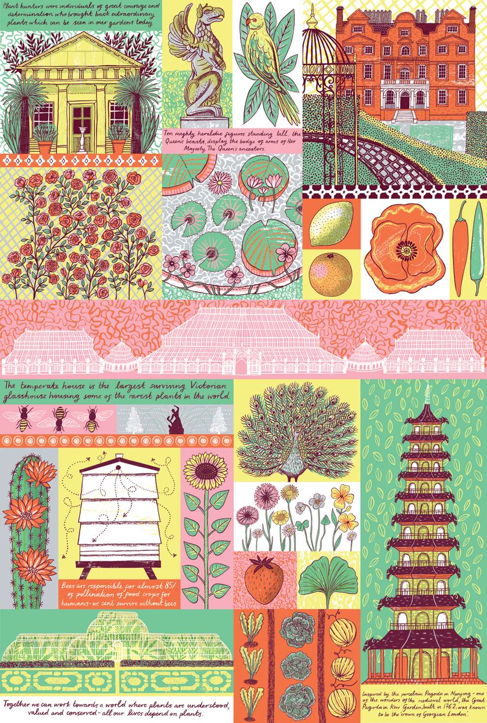 Alice Pattullo, Traditional screen print illustration of Kew Gardens